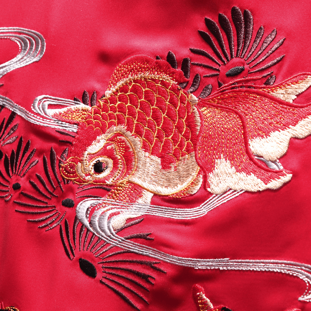 Iconic Reversible Japanese Koi Goldfish Sukajan Souvenir Jacket Embroidered Bomber