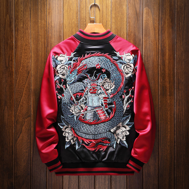 Premium Embroidered Samurai Sukajan Souvenir Jacket Dragon Warrior Bomber Style