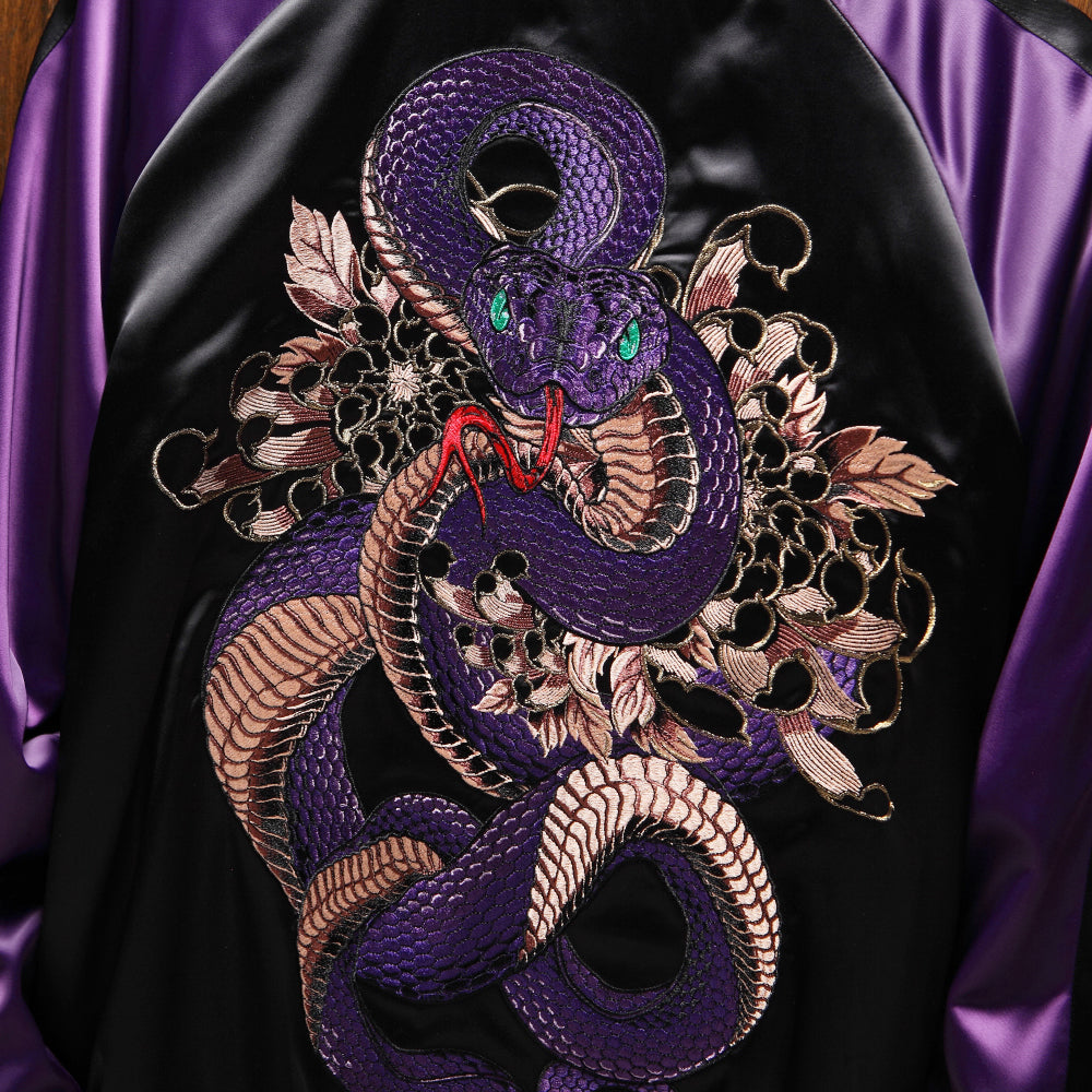 Violet Viper Sukajan Jacket - Premium Embroidered Japanese Satin Bomber
