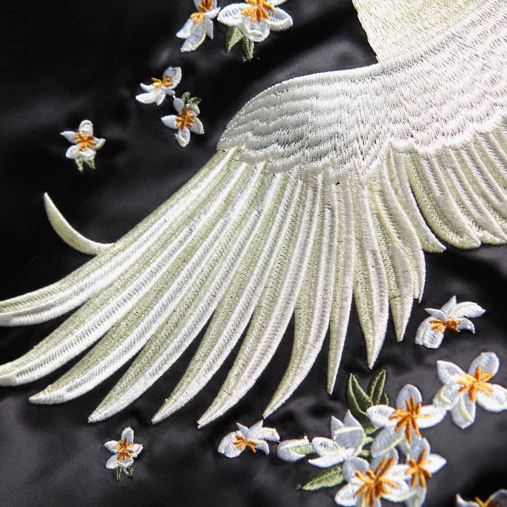 Reversible Japanese Sukajan Souvenir Jacket with Elegant Crane and Floral Embroidery