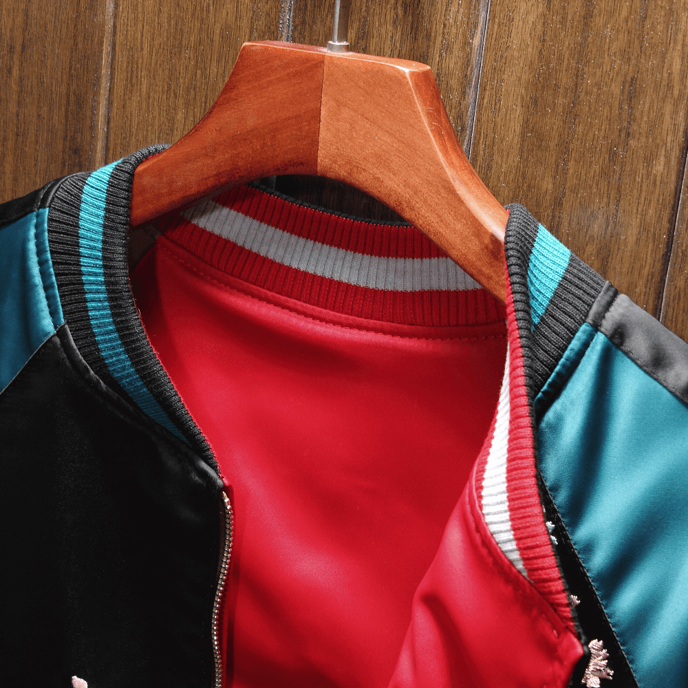 Reversible Japanese Koi Goldfish Sukajan Souvenir Jacket - Dual Design Embroidery