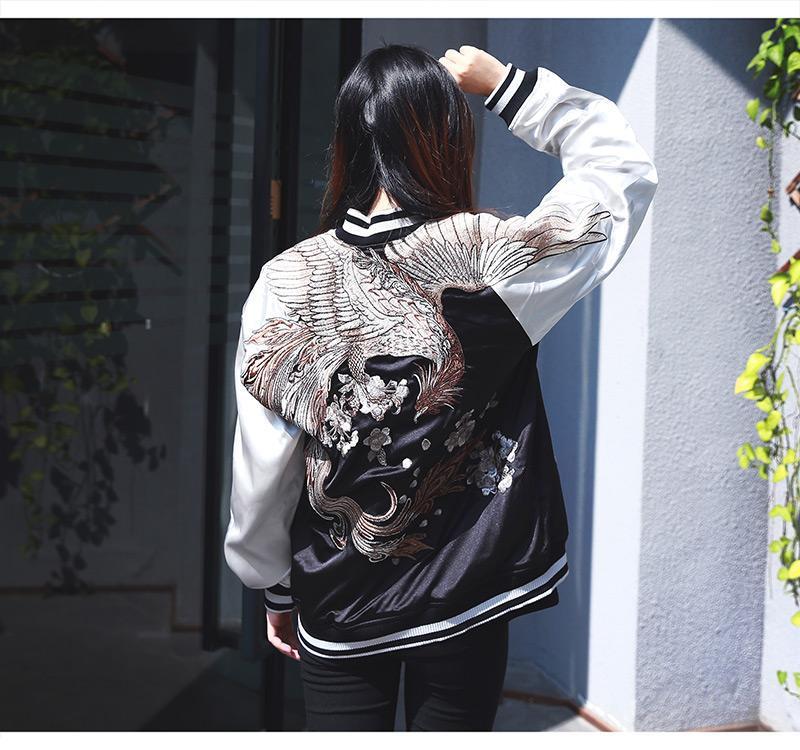 Majestic Phoenix Embroidered Souvenir Jacket: Reversible Silk Bomber for All