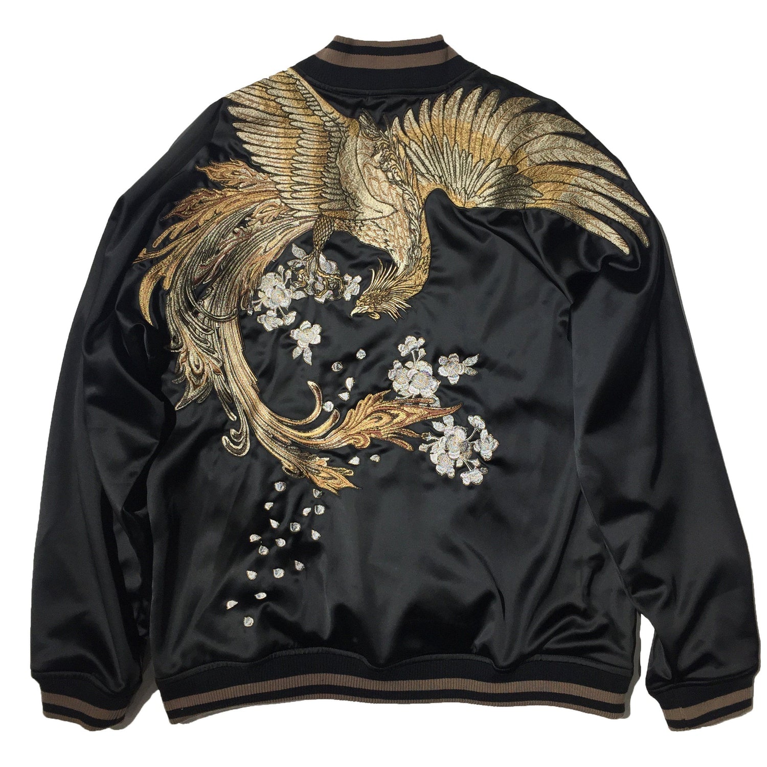 Majestic Phoenix Embroidered Souvenir Jacket: Reversible Silk Bomber for All