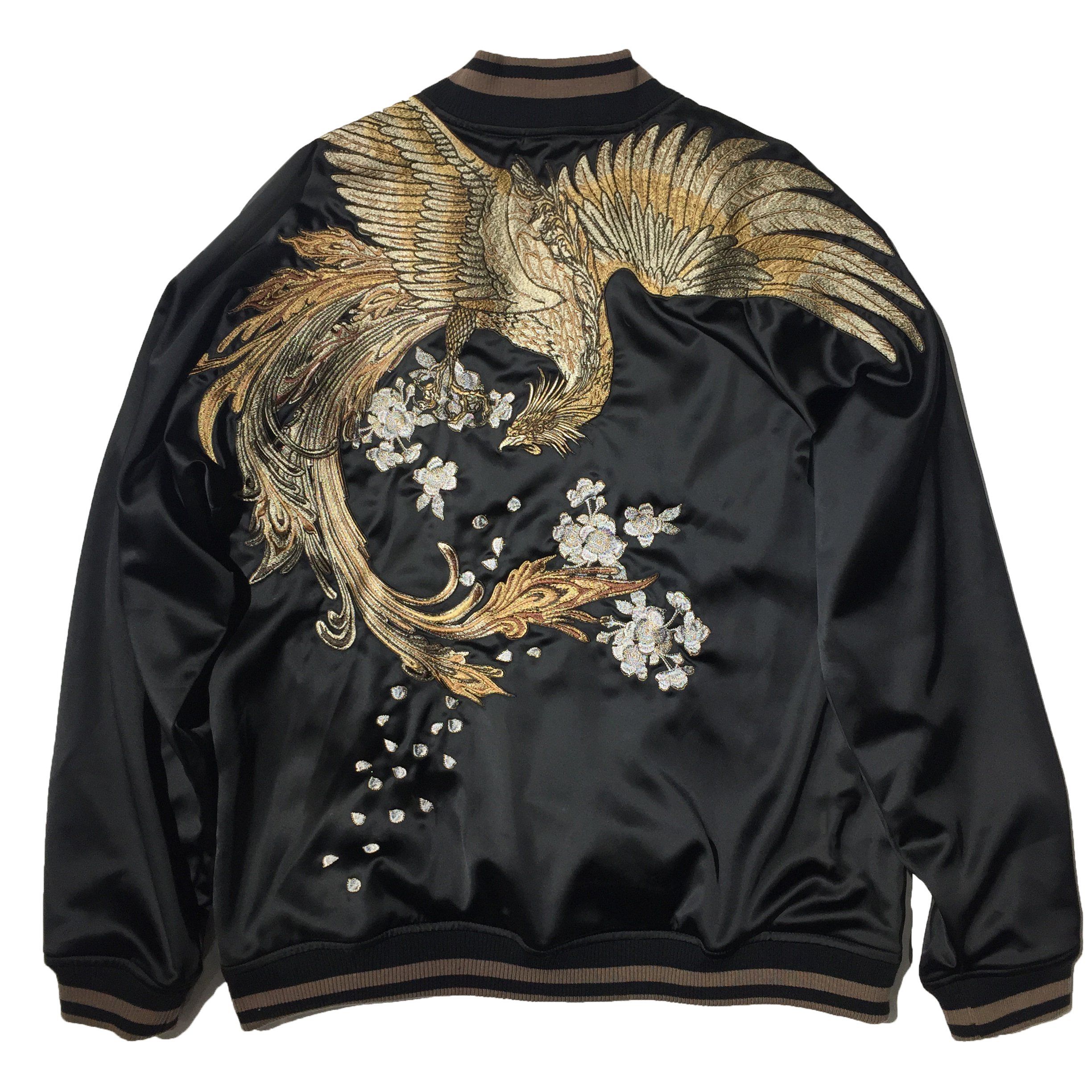 Majestic Phoenix Embroidered Souvenir Jacket: Reversible Silk Bomber for All