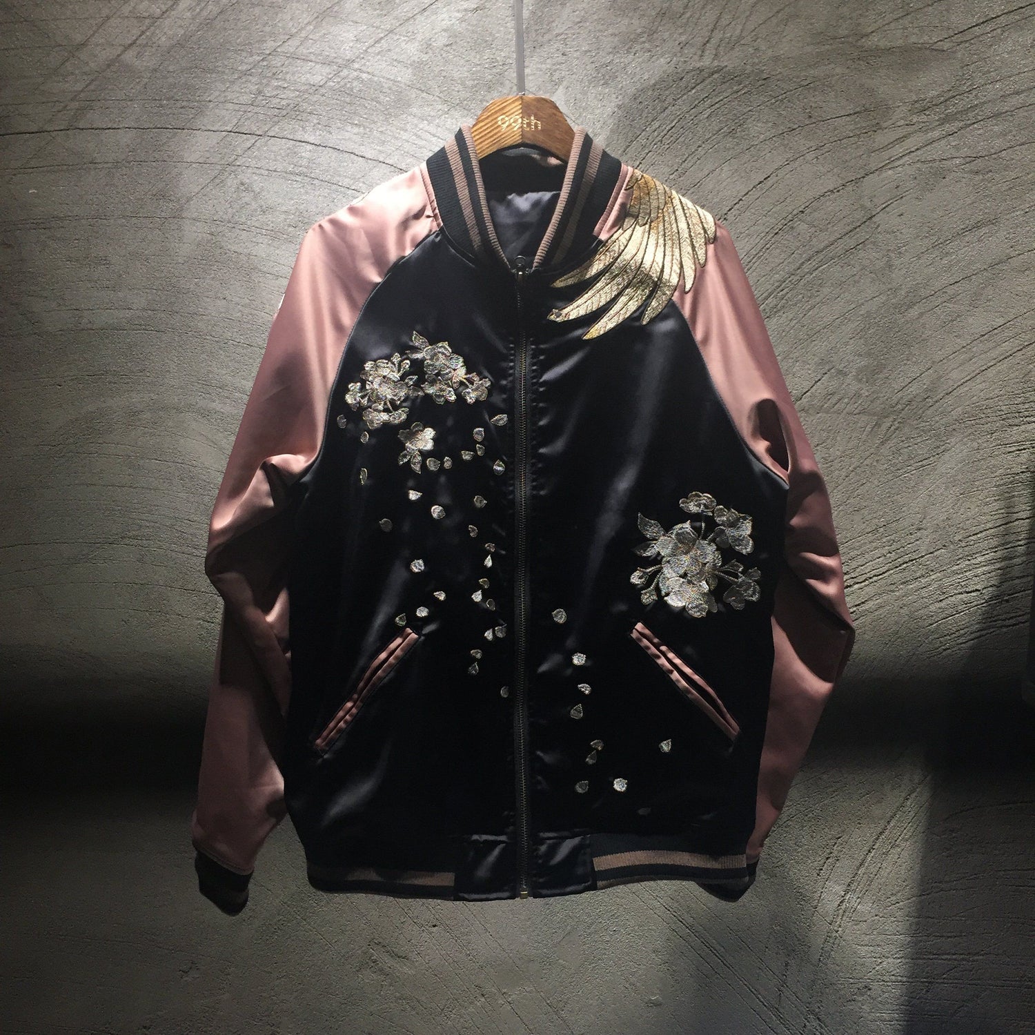 Majestic Phoenix Embroidered Souvenir Jacket: Reversible Silk Bomber for All