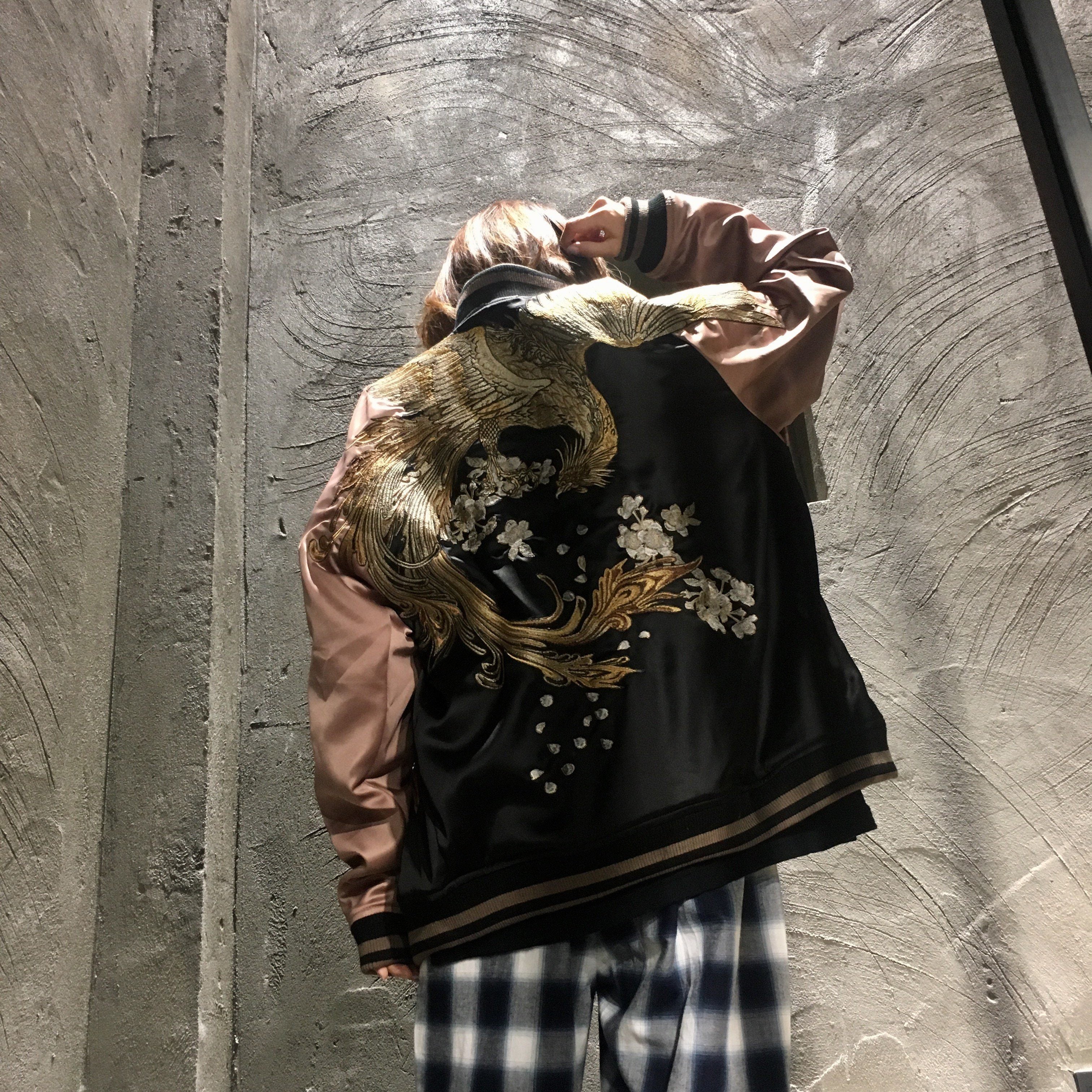 Majestic Phoenix Embroidered Souvenir Jacket: Reversible Silk Bomber for All
