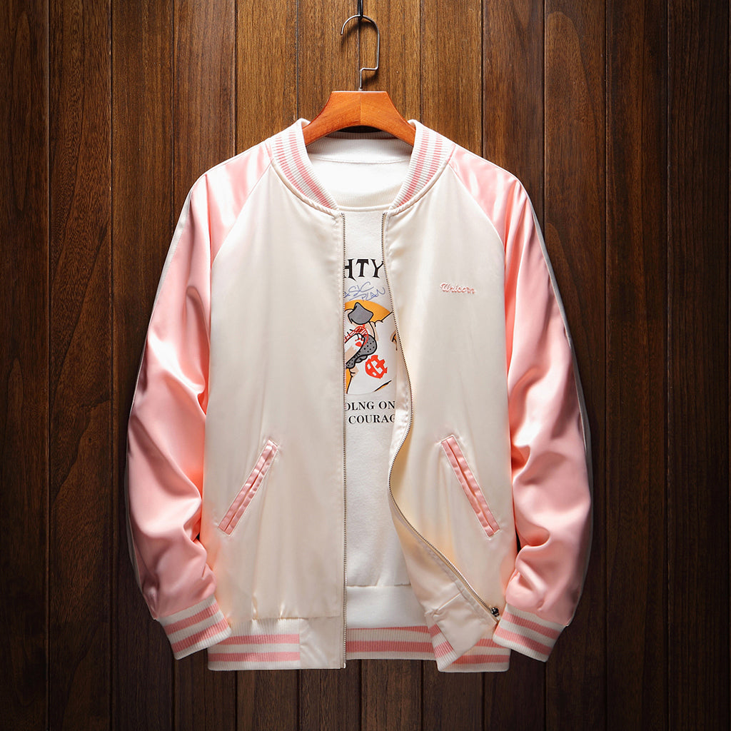 Vibrant Rainbow Unicorn Embroidered Sukajan Jacket - Japanese Mythical Bomber Satin